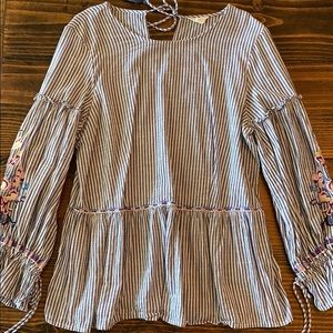Caslon embroidered blue and white stripe top